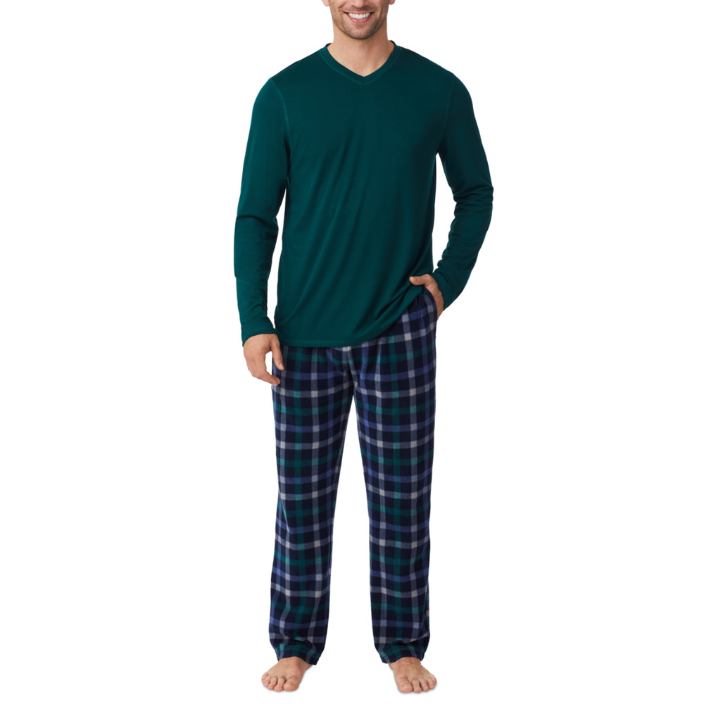 Cuddl Duds Men Cabin 2-Pc T-Shirt & Plaid Pajama Pants Set Navy Plaid Size S